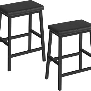 HOOBRO Bar Stools, 24″ Set of 2 Bar Chairs, PU Leather Upholstered Breakfast Stools, Easy Assembly, Suitable for Kitchen, Bar, Dining Room, Black BB01MD01