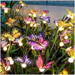 TONULAX Solar Garden Lights – Swaying Butterfly Light, Swaying in The Wind, Solar Outdoor Lights, Yard Patio Pathway Decoration, High Flexibility Iron Wire & Realistic Butterflies (2 Pack)